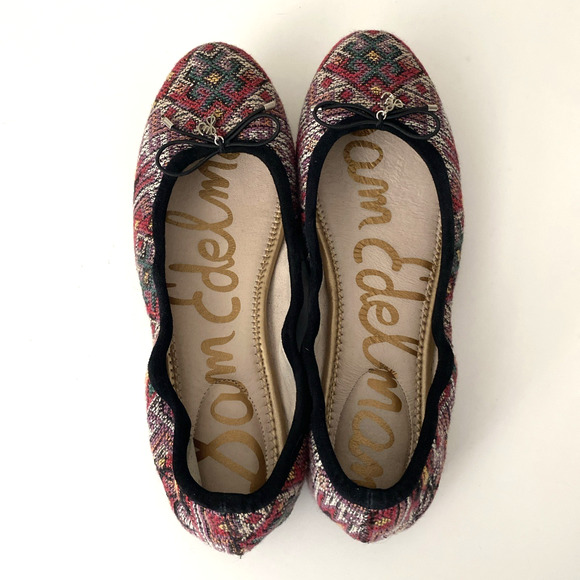 Sam Edelman Felicia Ballet Flat Embroidered Aztec Navajo Textile Bow Red 8.5 - Picture 5 of 6